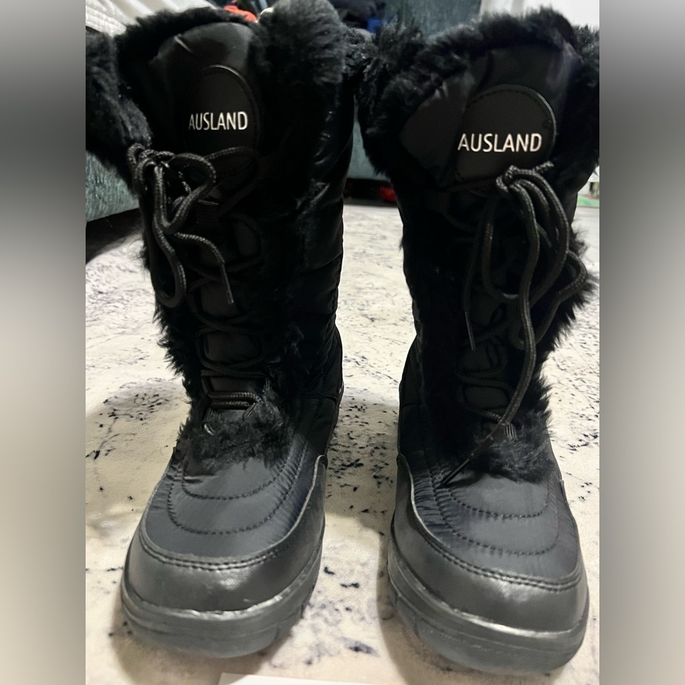 AUSLAND Women's Black Winter Snow Mid-Calf Waterproof LaceUp Boots-Black 7.5 9.5